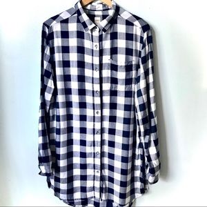 JAG Jeans Magnolia Tunic Navy Blue White Plaid M…